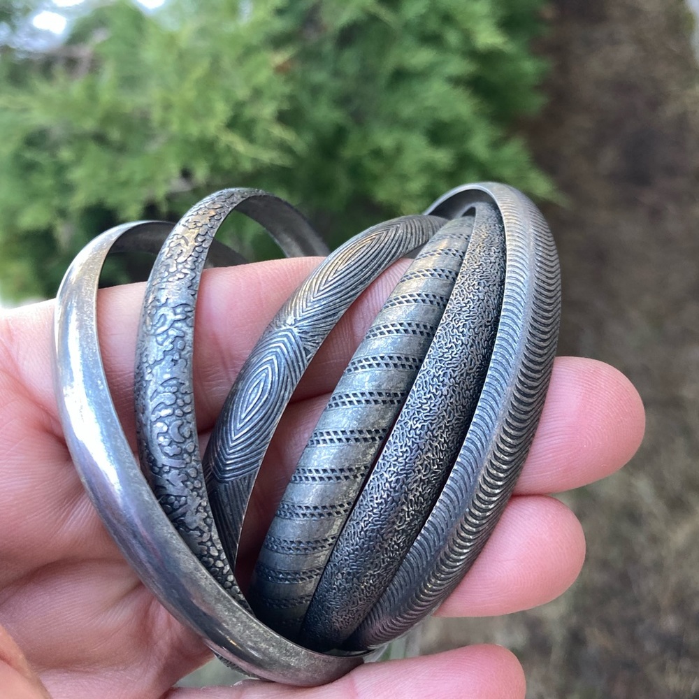 SILVER Boho Bangles Bracelets Set